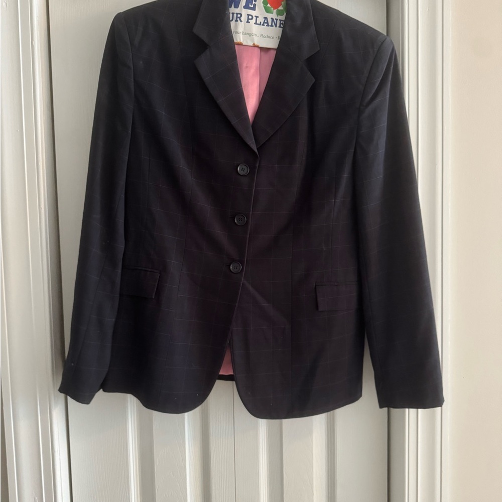 Navy Blue and Pink Plaid Wellington Collection Show Coat
